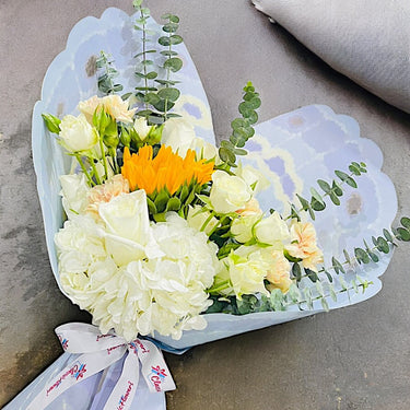 White Rose Sunflower Hydrangea Bouquet